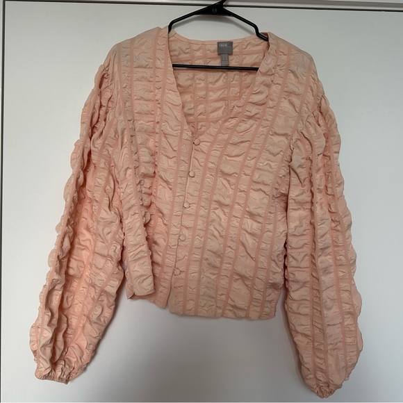 ASOS Textured Long Sleeve Top with Button Front - Picture 2 of 7